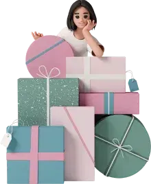 Girl with gift boxes from the store